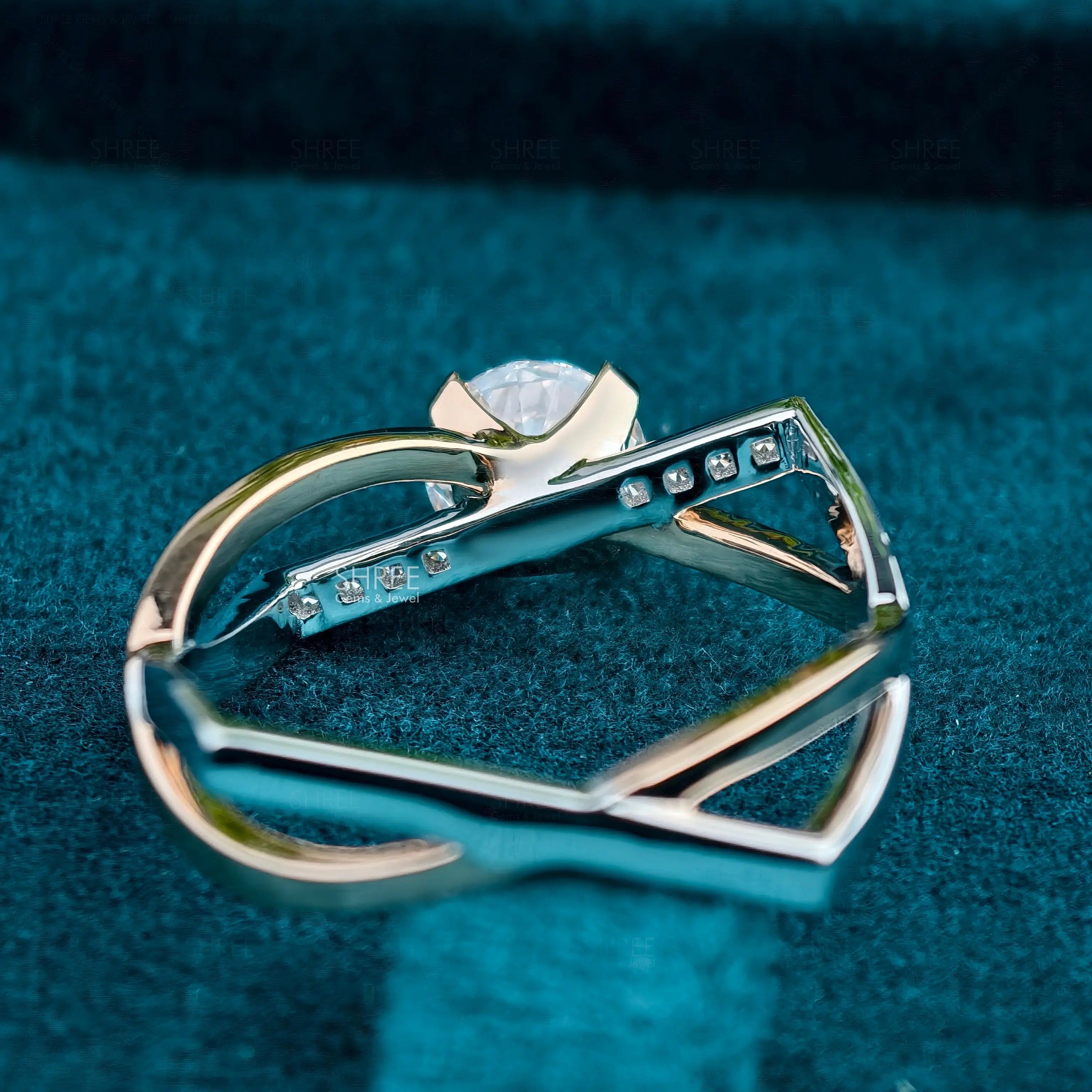 back side view of Round Lab Diamond Crossover Ring