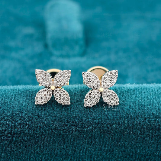 front view of diamond flower earrings​
