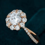 Close View Of Round Lab Diamond Vintage Floral Ring
