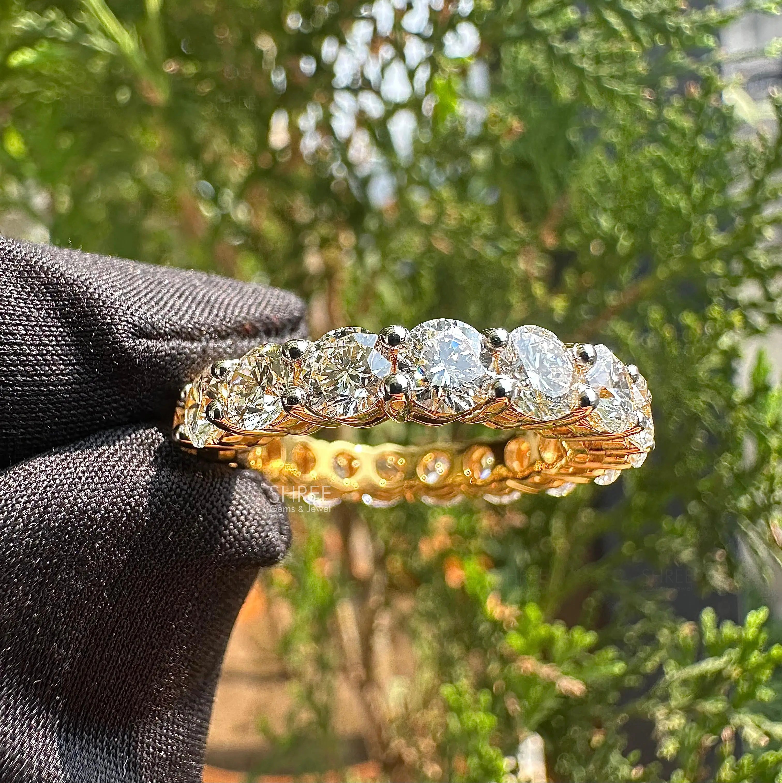 Front view of round diamond eternity band​
