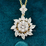 side view of Round & Marquise Diamond Cluster Flower Pendant​