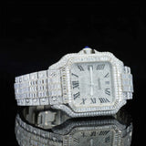 Side View of Baguette Cut Santos Style Watch 41mm – White Gold Tone Moissanite Dial