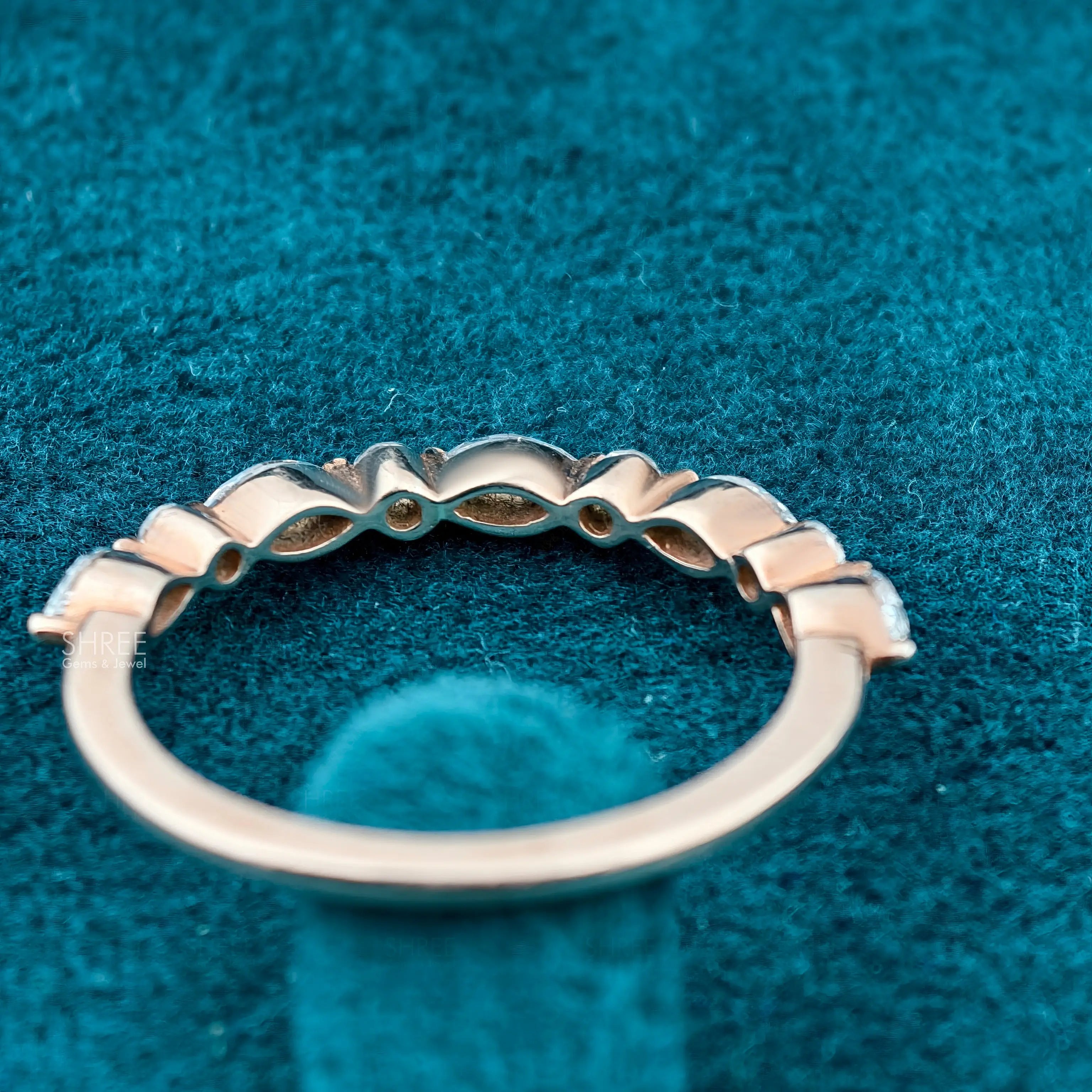 Back Side View of Round and Marquise Diamond Half Eternity Band