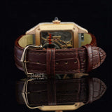 Back Side View of Royal Oak Line Brown Strap Diamond Frame Timepiece in rose gold tone