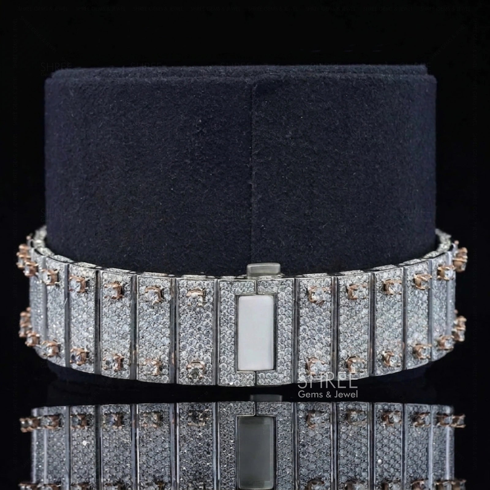 Back Side View of Royal Rainbow Round Cut Moissanite Timepiece