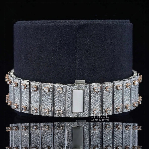 Back Side View of Royal Rainbow Round Cut Moissanite Timepiece