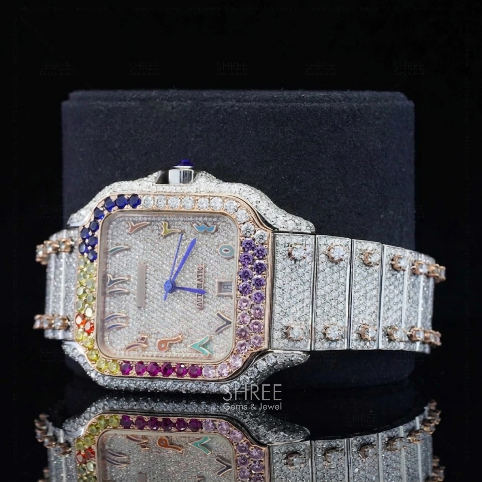 Side Face Of Royal Rainbow Round Cut Moissanite Timepiece