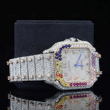 Side View Of Royal Rainbow Round Cut Moissanite Timepiece