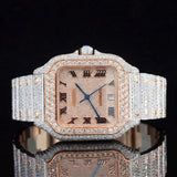 Front view of Santos Pave-Set Moissanite Diamond Watch | 41 MM | Rose Gold Tone