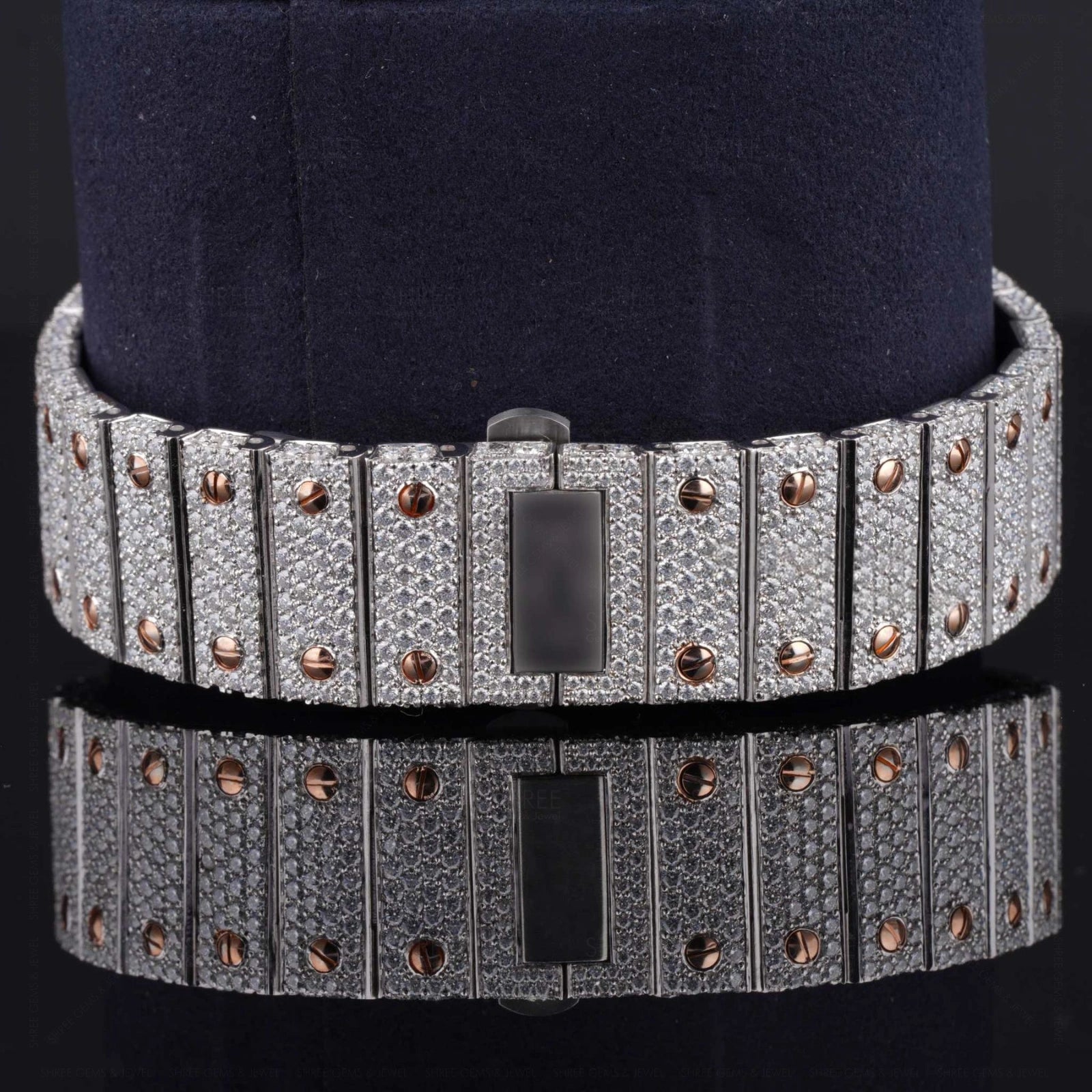 Back View of Santos Pave-Set Moissanite Diamond Watch  41 MM  Rose Gold Tone