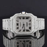 Front View of Santos Pave-Set Moissanite Diamond Watch  41 MM  White Gold Tone