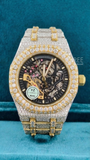 Front View of Skeleton Moissanite Watch 41mm – Yellow Gold AP Style