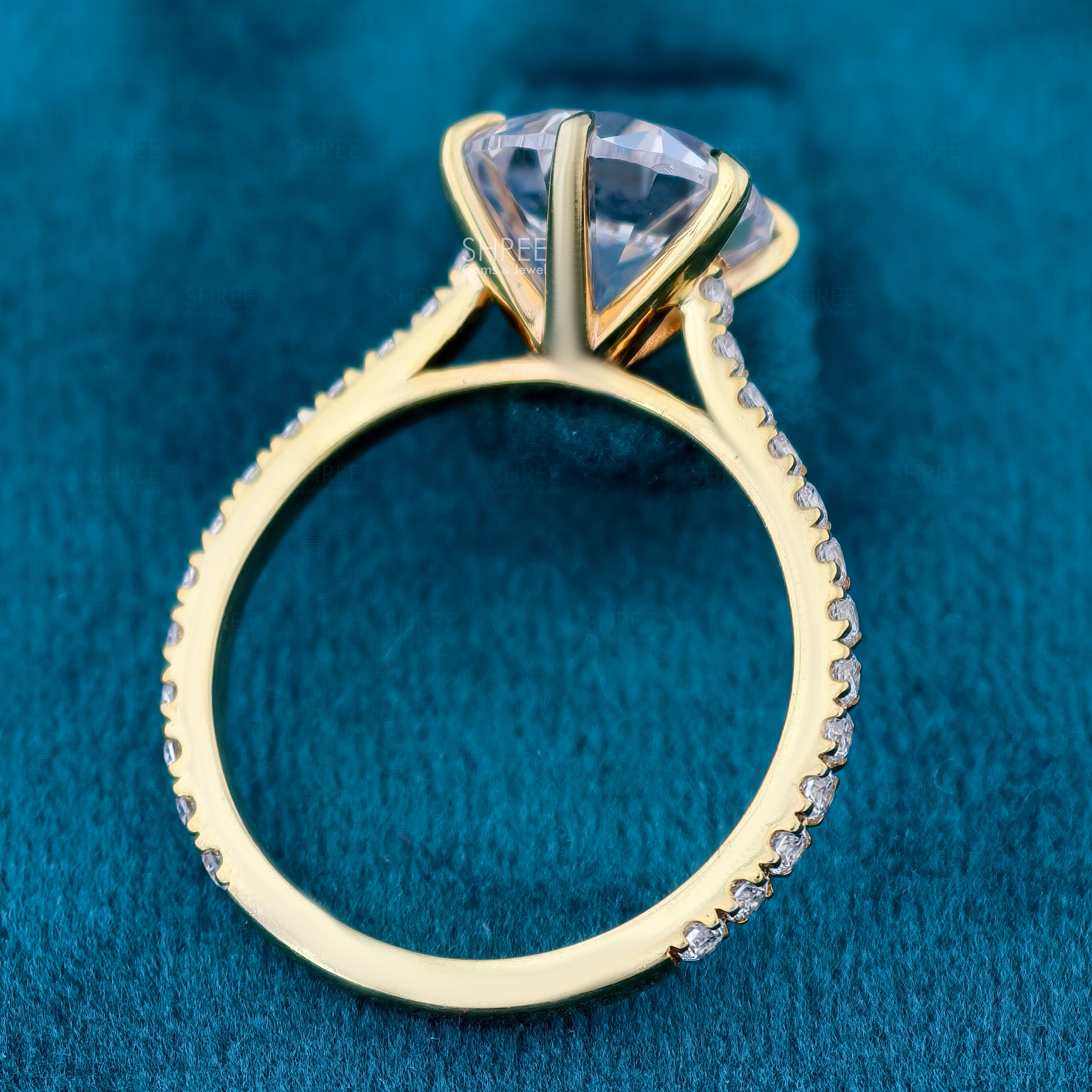 Round Cut Lab Diamond Gold Engagement Ring