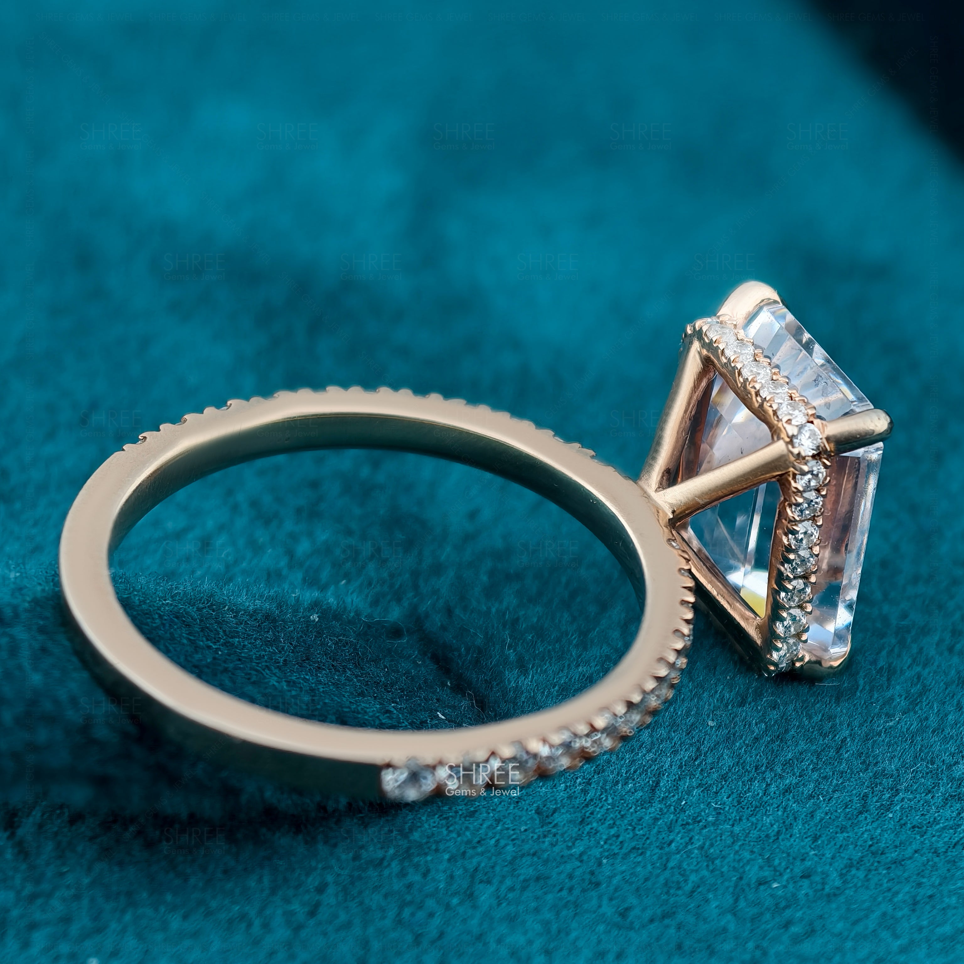 Emerald Cut Lab-Grown Diamond Hidden Halo Bridal Ring Set