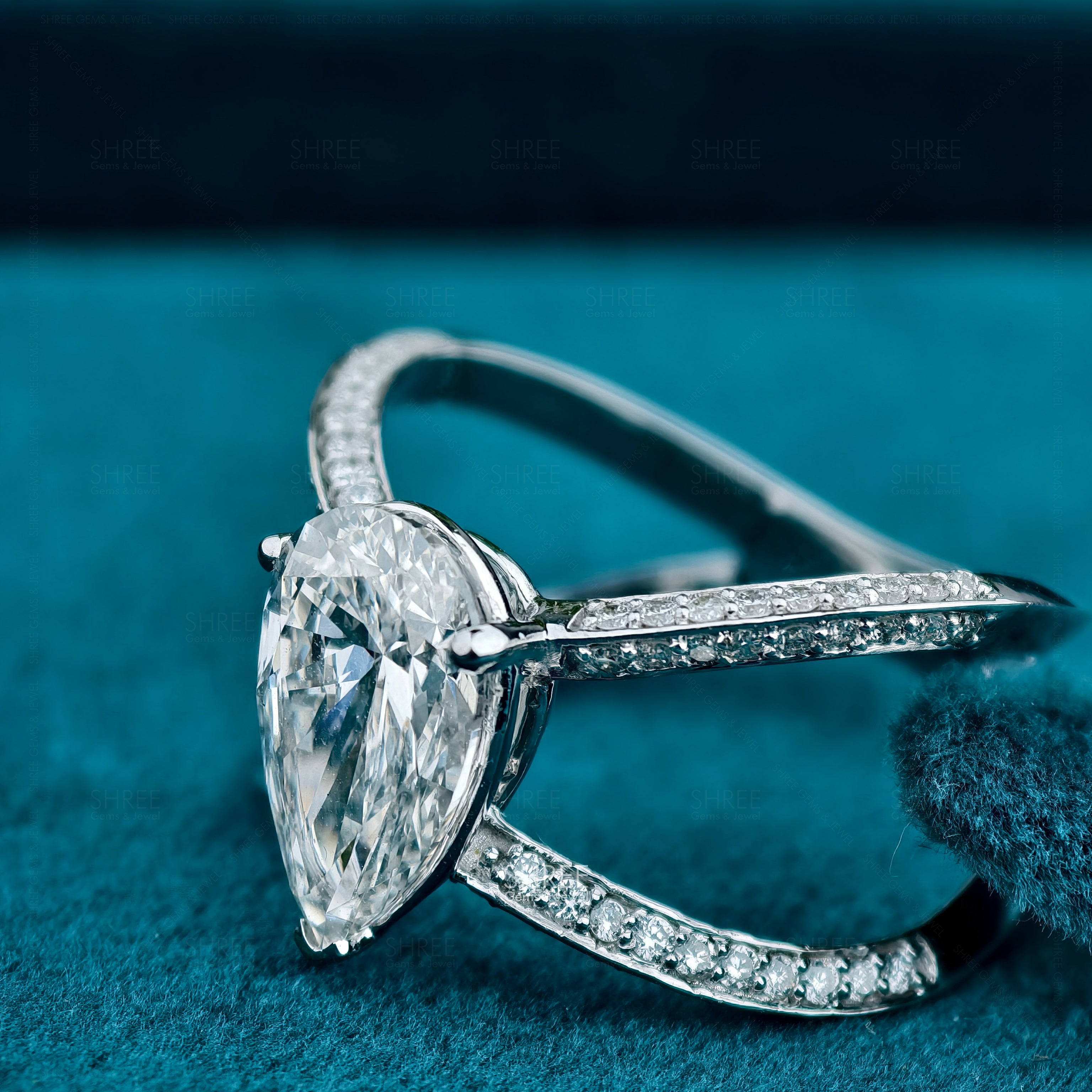Pear Cut Lab Diamond Split Shank Wedding Ring For Her