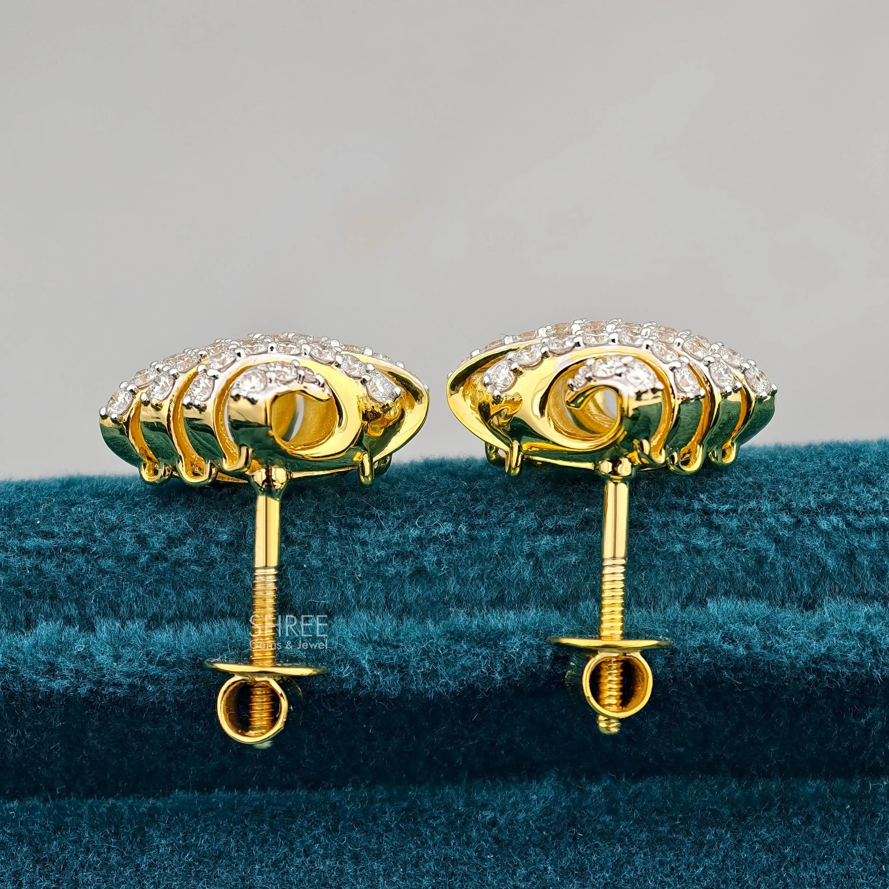 screw back view of square cut diamond earrings
