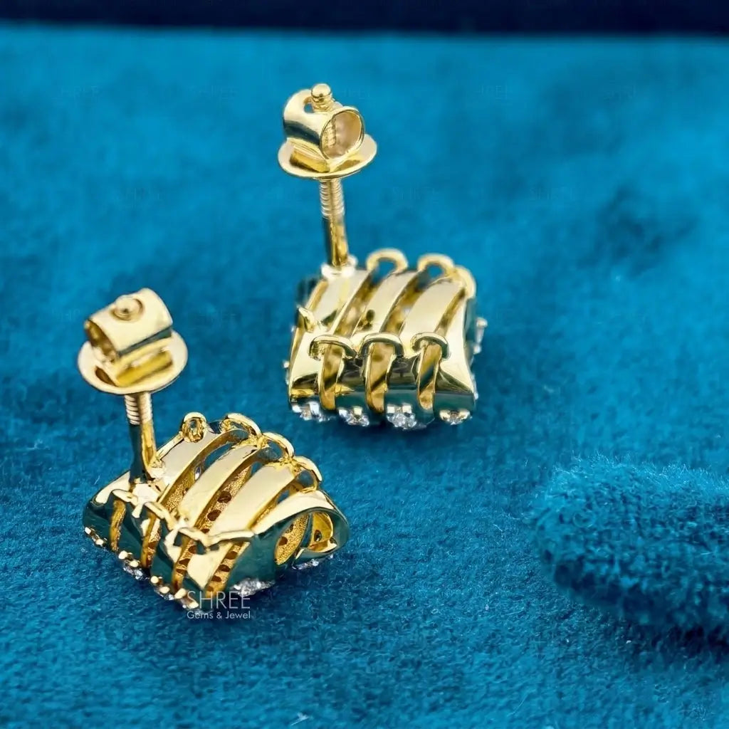 back side view of square cut diamond stud earrings
