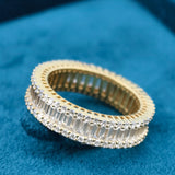 Perspective Tilted View of Baguette and Round Cut Lab Diamond Eternity Band in Yellow Gold