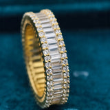 Angled Close-Up View of Three Row Baguette & Round Lab Diamond Wedding Band