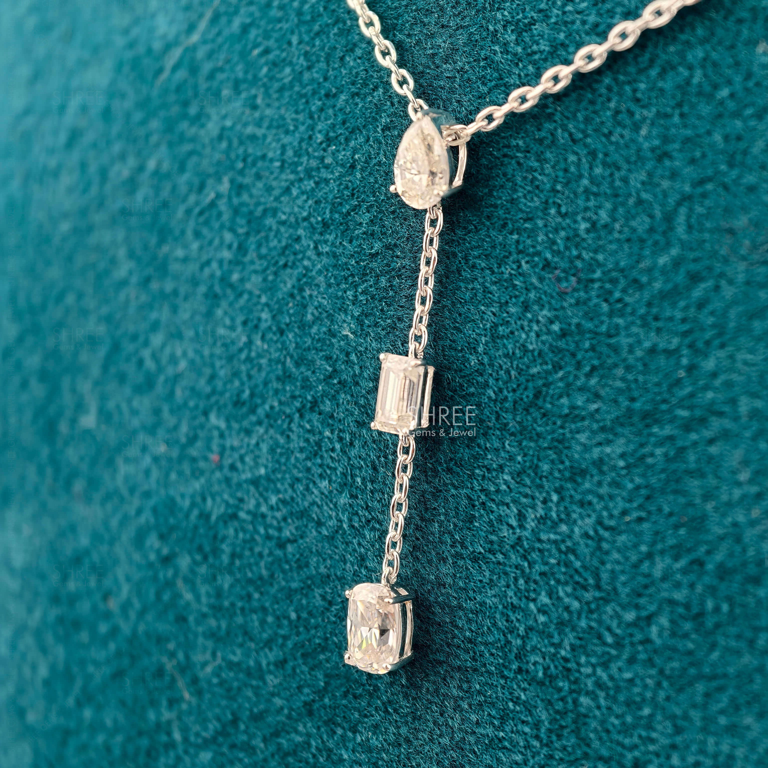 side view of diamond chain necklace for women