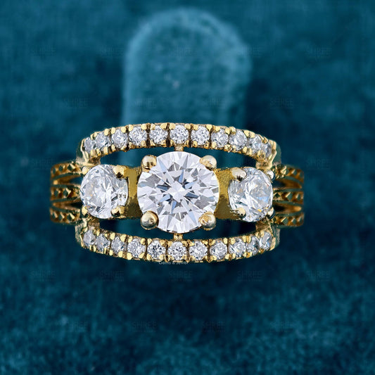 Round Cut Lab Diamond Three-Stone Wedding Ring