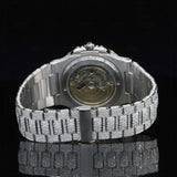 Back side view of Nautilus Iced Out Moissanite Diamond Watch | 41 MM | White Gold Tone