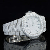 Side view of Nautilus Iced Out Moissanite Diamond Watch | 41 MM | White Gold Tone