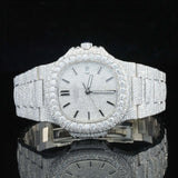 Front view of Nautilus Iced Out Moissanite Diamond Watch | 41 MM | White Gold Tone