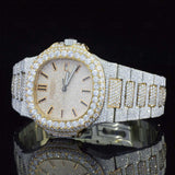 Close view of Nautilus Style Moissanite Watch 41mm – Two Tone Yellow Gold