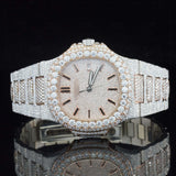Front View of Nautilus Style Moissanite Watch 41mm – Two Tone Rose Gold