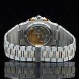 Back side view of Nautilus Style Moissanite Watch 41mm – Two Tone Yellow Gold