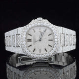 Front View of Nautilus Style Moissanite Watch 41mm – White Gold Tone