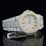 Side view of Nautilus Style Moissanite Watch 41mm – Two Tone Yellow Gold