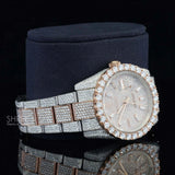 Side View of Two Tone Pave Dial Moissanite Watch | Rose Gold Luxury Iced Watch