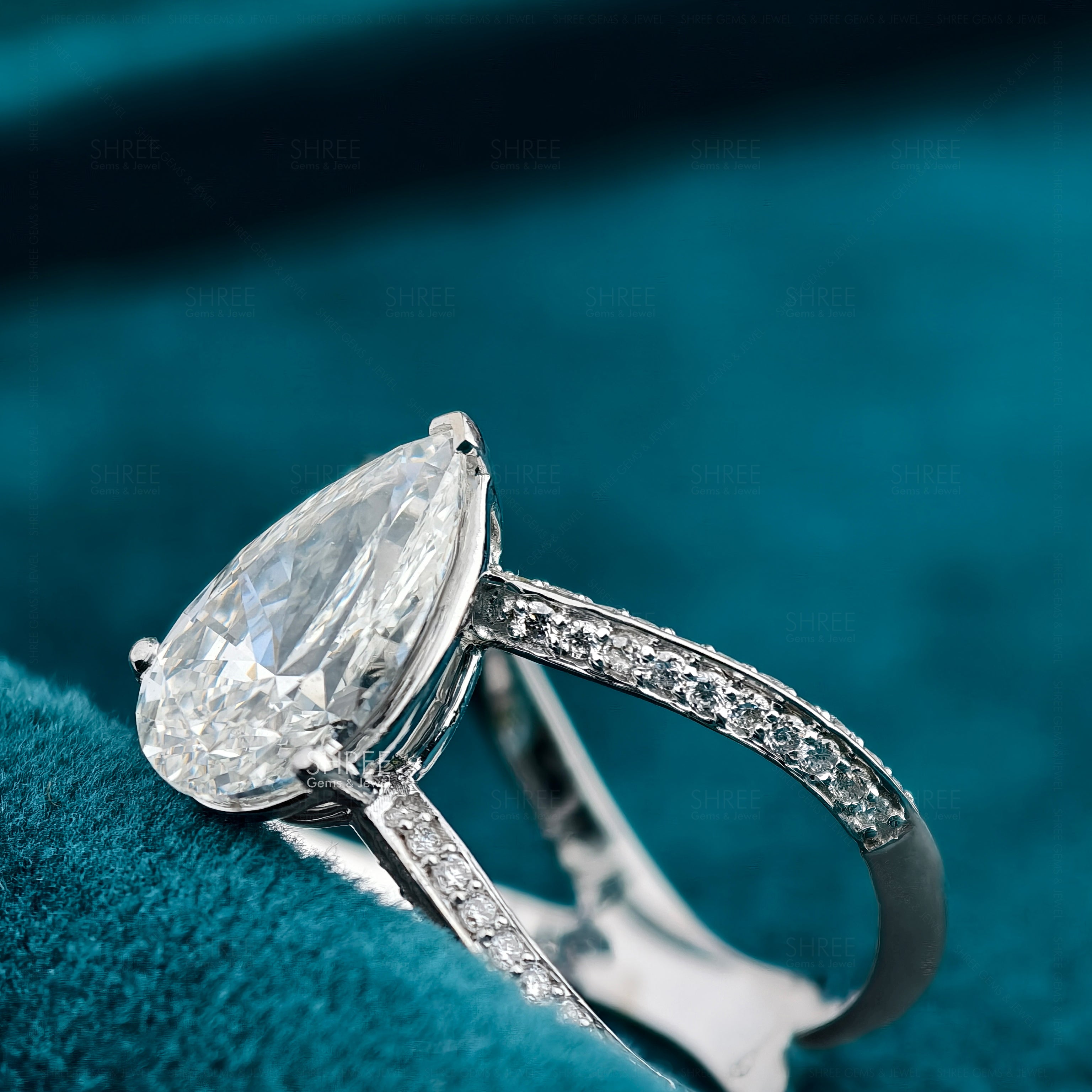 Pear Cut Lab Diamond Split Shank Wedding Ring For Her