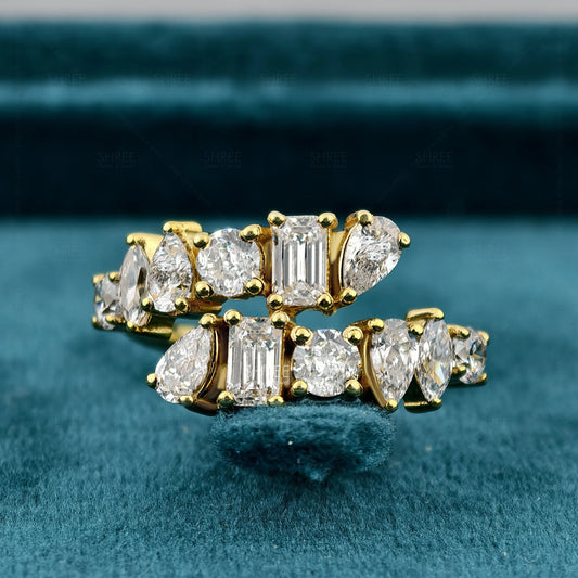 Front view of Unique Double Row Diamond Wedding Band