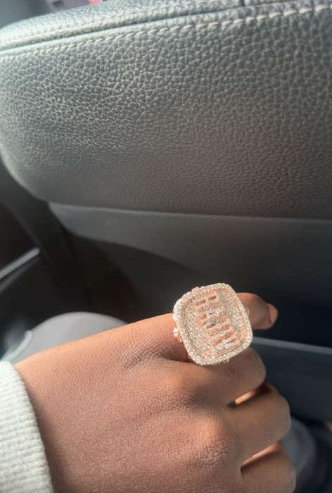 BDK” on the top and Ghana flag hip hop ring wiht silver moissanite