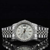Front View of White Dial Iced Out Datejust Style Moissanite Watch – 41MM Bust Down Watch
