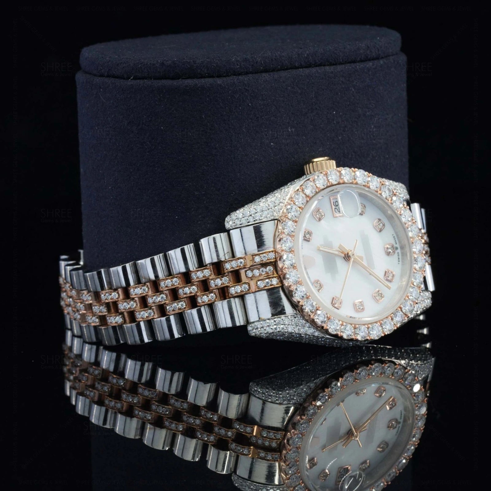 Side View of White Dial Date Just Style Moissanite Watch  41 Mm  Rose Gold Tone