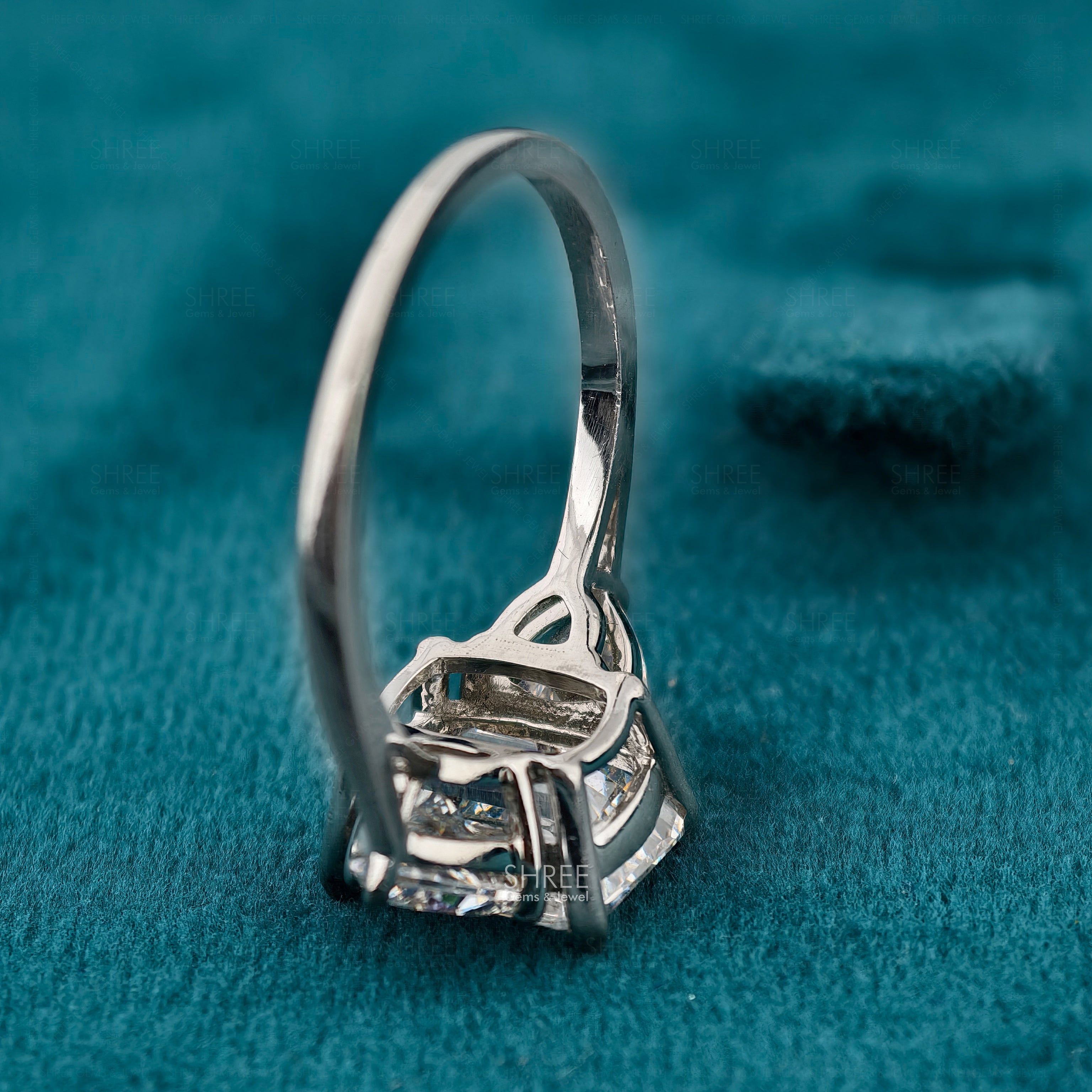 Emerald Cut Lab Diamond 3 Stone Modern Engagement Ring