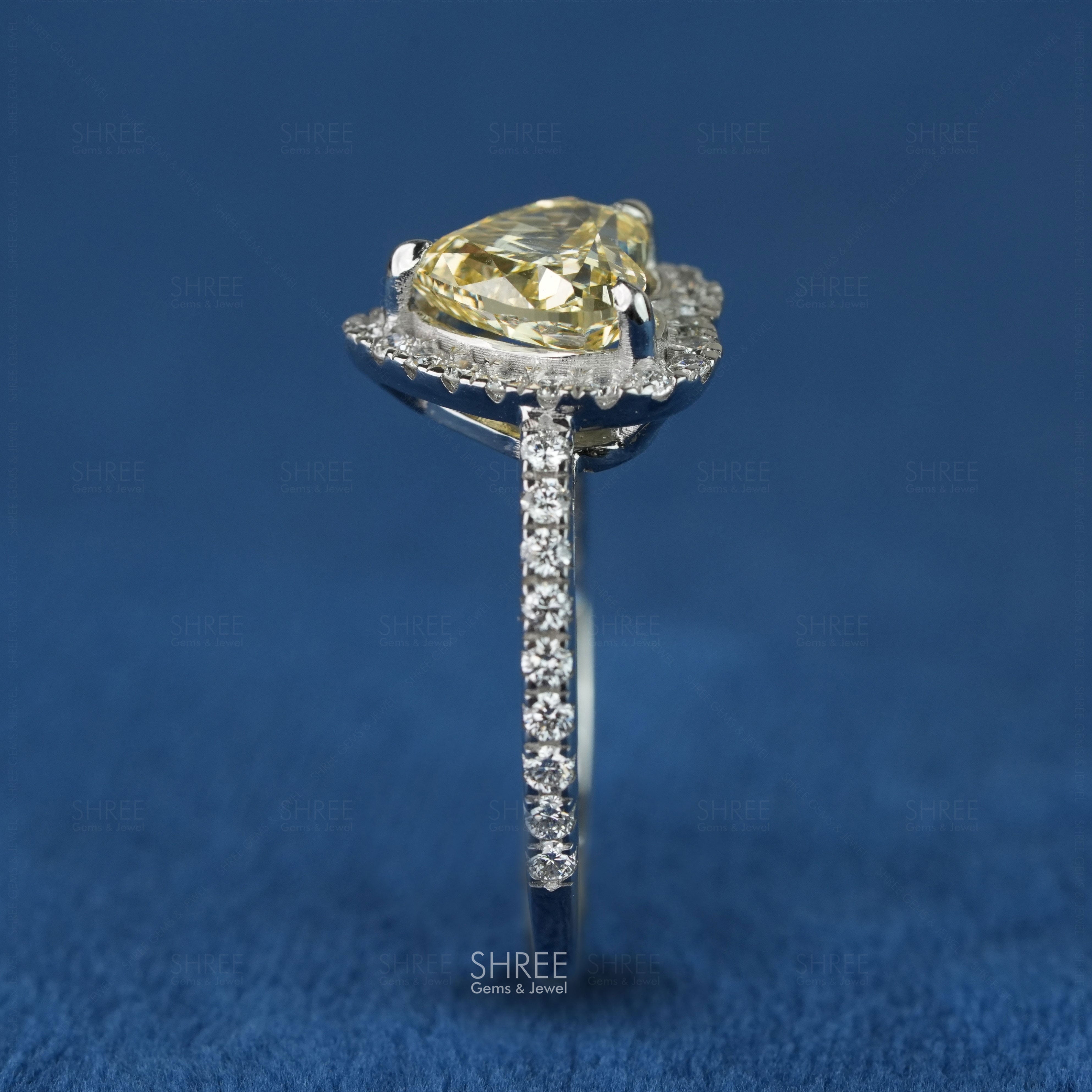 side view of heart shaped halo diamond ring