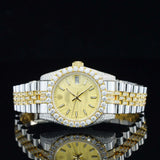 Front View of Datejust Style Moissanite Watch 41mm – Yellow Dial Yellow Gold