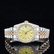 Front View of Datejust Style Moissanite Watch 41mm – Yellow Dial Rose Gold