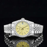 Front View of Datejust Style Moissanite Watch 41mm – Yellow Dial White Gold