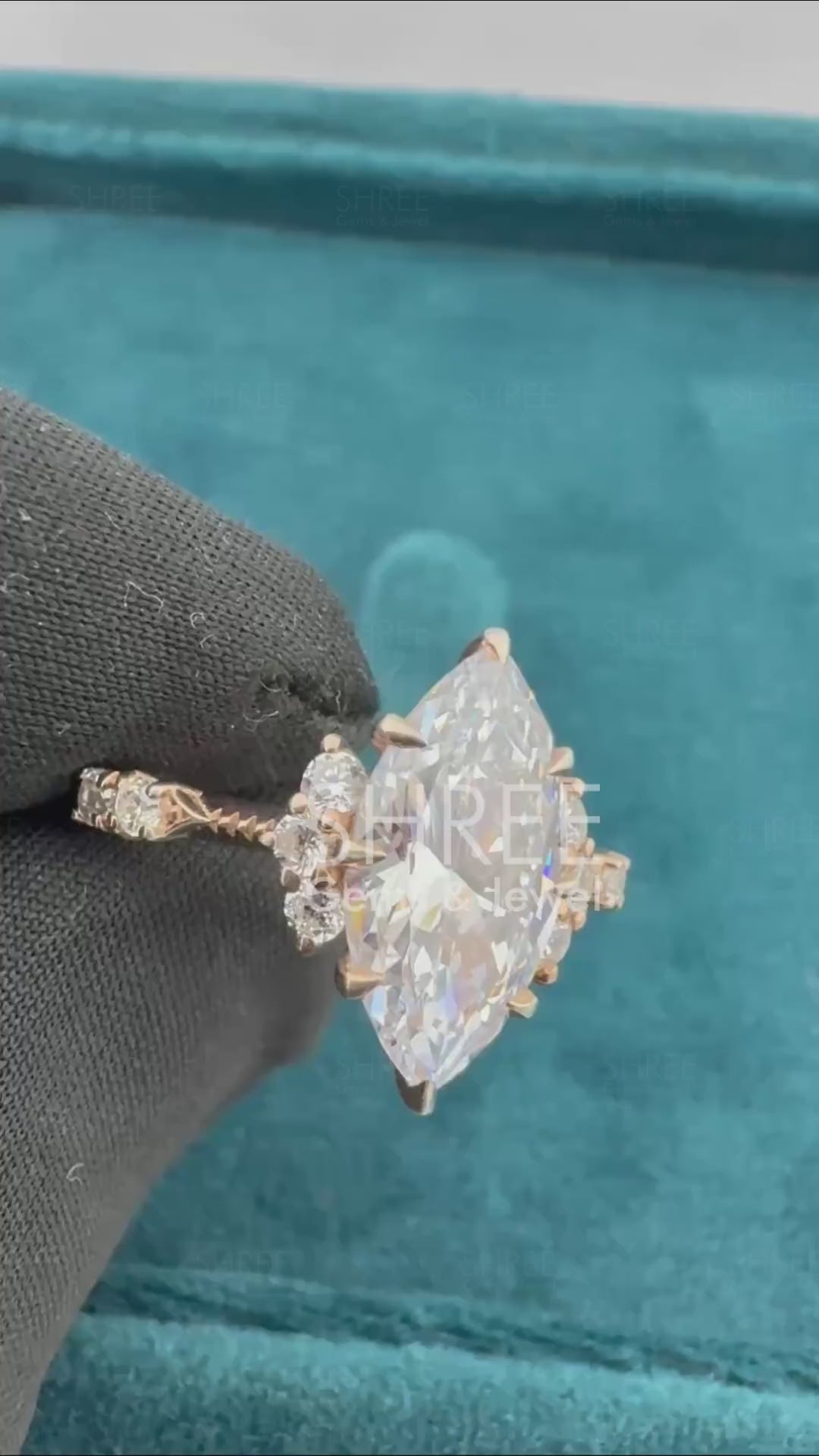 Video of Marquise Lab Grown Diamond Ring With Side Stones