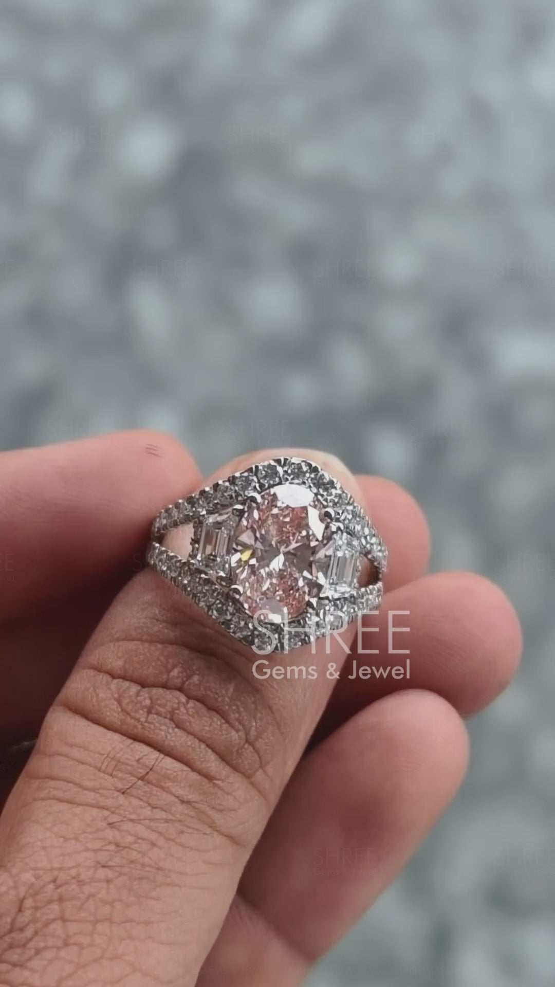 Video of 4 Ct Oval Cut Pink Diamond Engagement Ring
