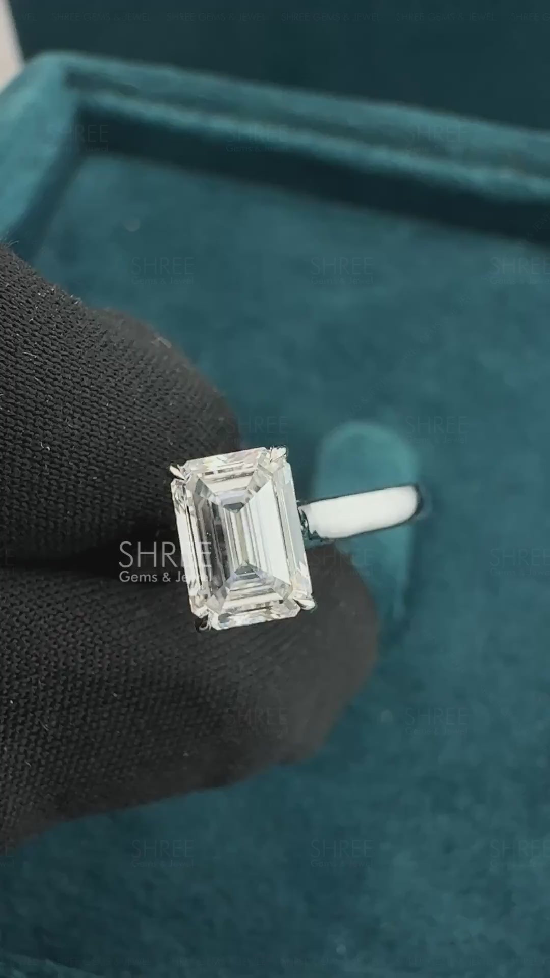 Video of 1 Ct Solitaire Emerald Cut Lab Grown Diamond Ring