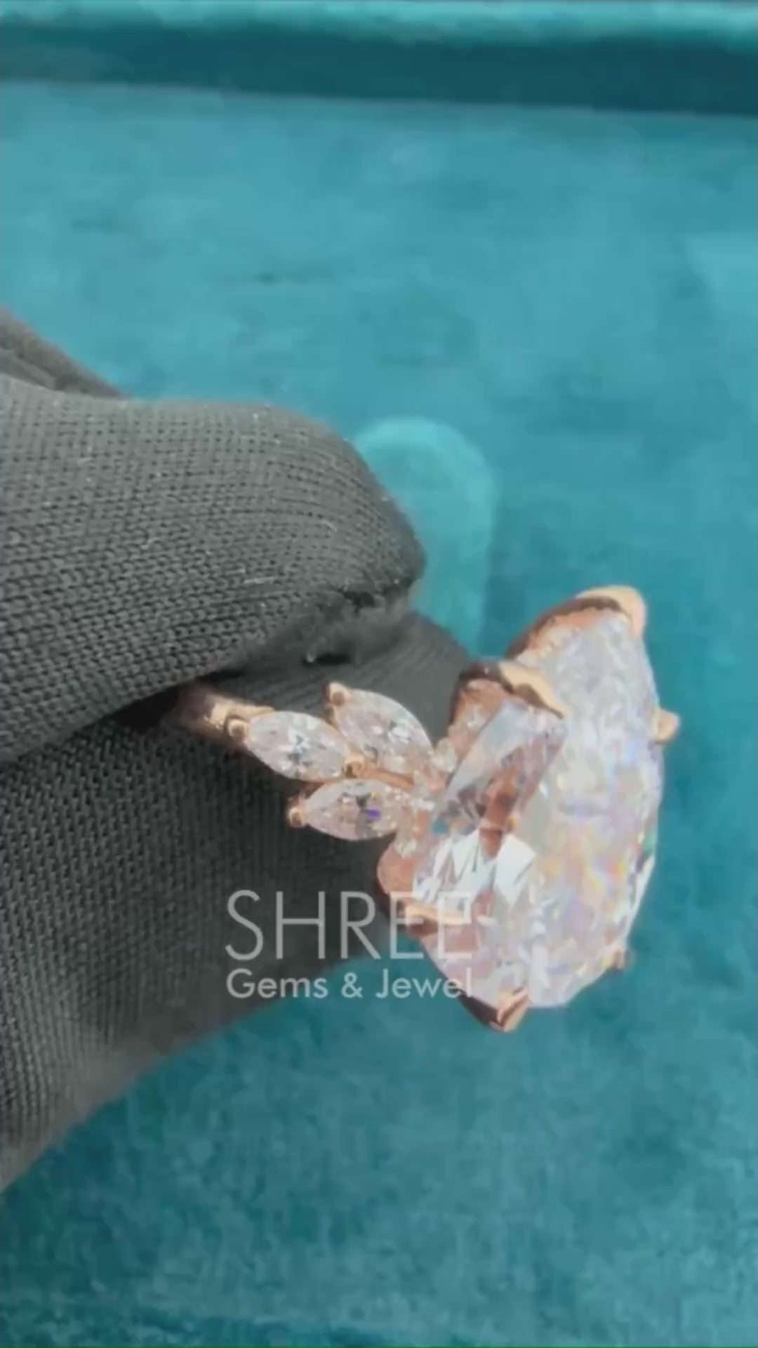Video of Pear Cut Lab Diamond Hidden Halo Engagement Ring