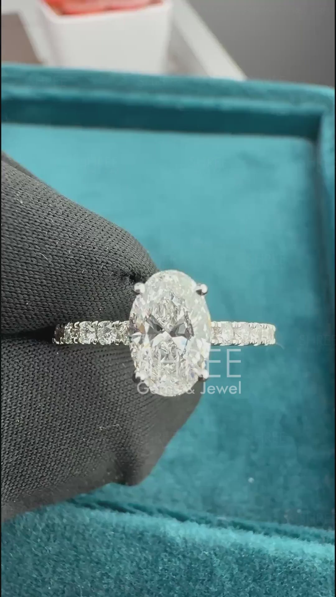 Video of 0.50 Ct Oval Cut Pave Diamond Engagement Ring for Her