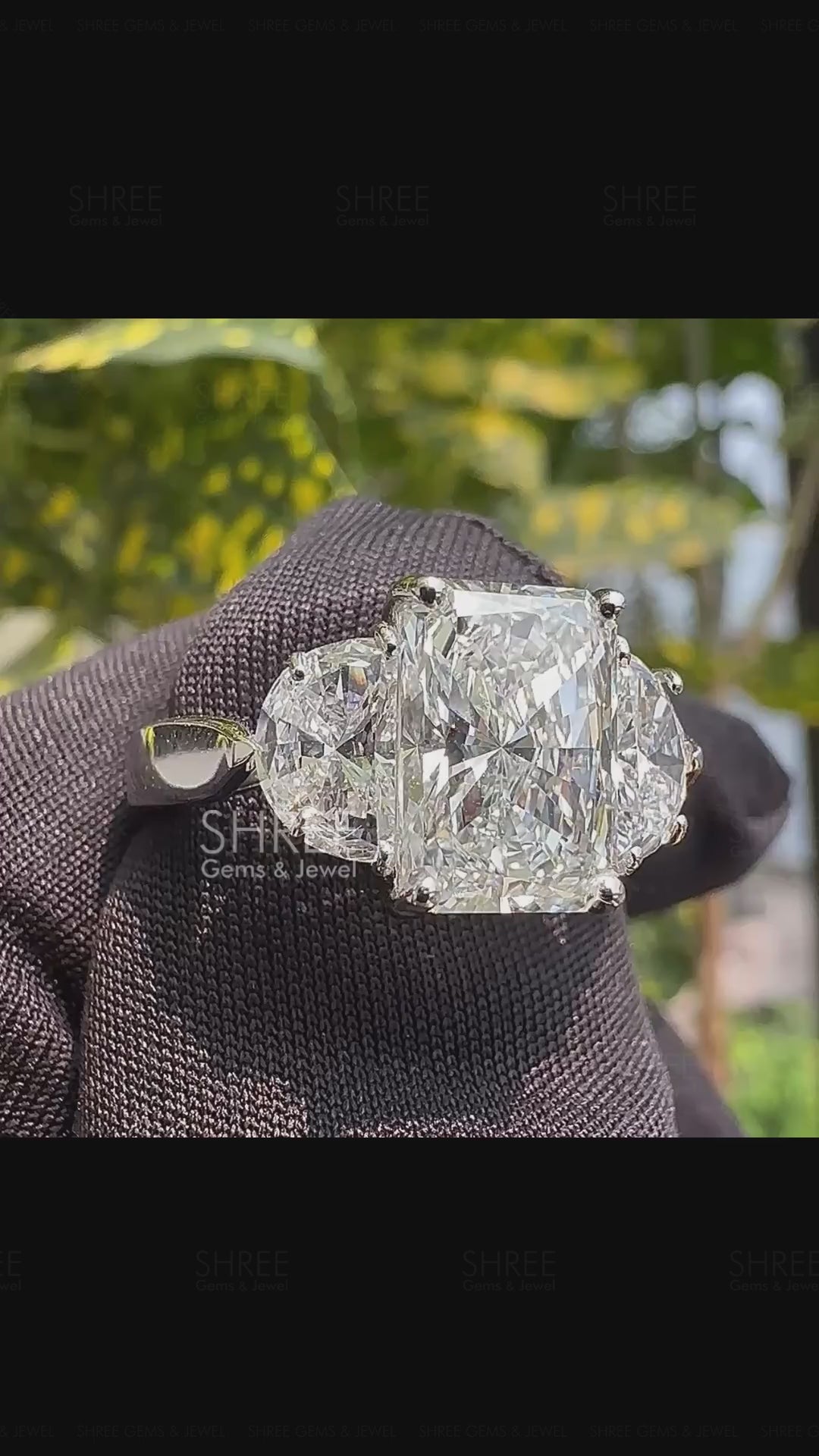 Video of Radiant Cut Three Stone Engagement Ring